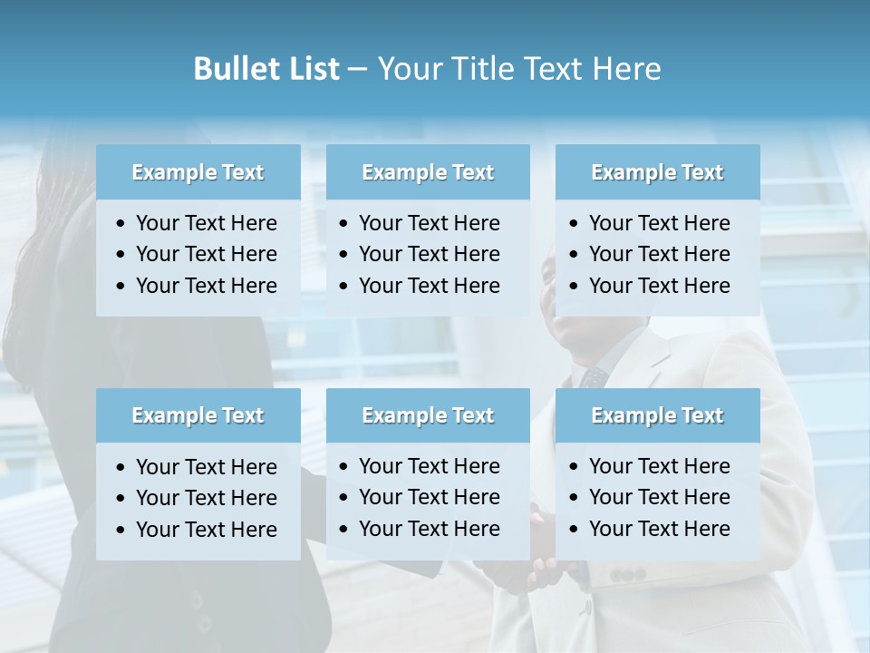 Two Business People Shaking Hands In Front Of A Building PowerPoint Template
