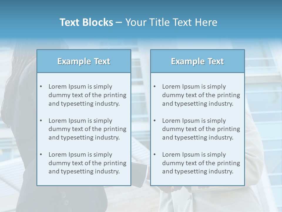 Two Business People Shaking Hands In Front Of A Building PowerPoint Template