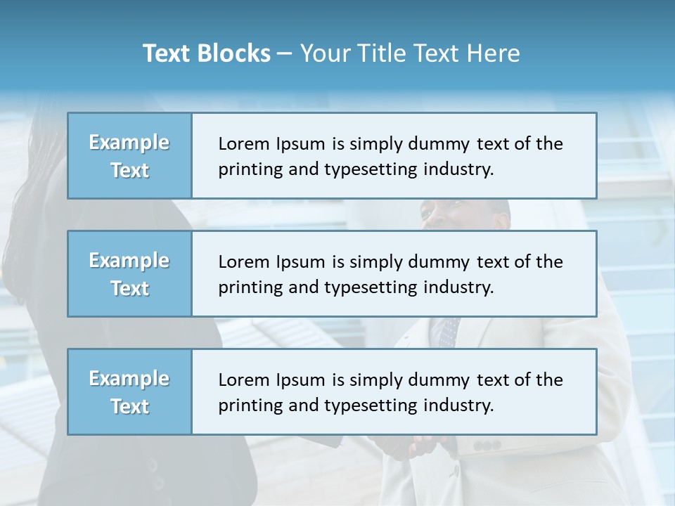 Two Business People Shaking Hands In Front Of A Building PowerPoint Template