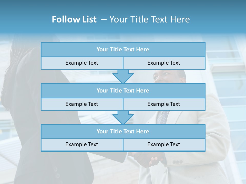 Two Business People Shaking Hands In Front Of A Building PowerPoint Template