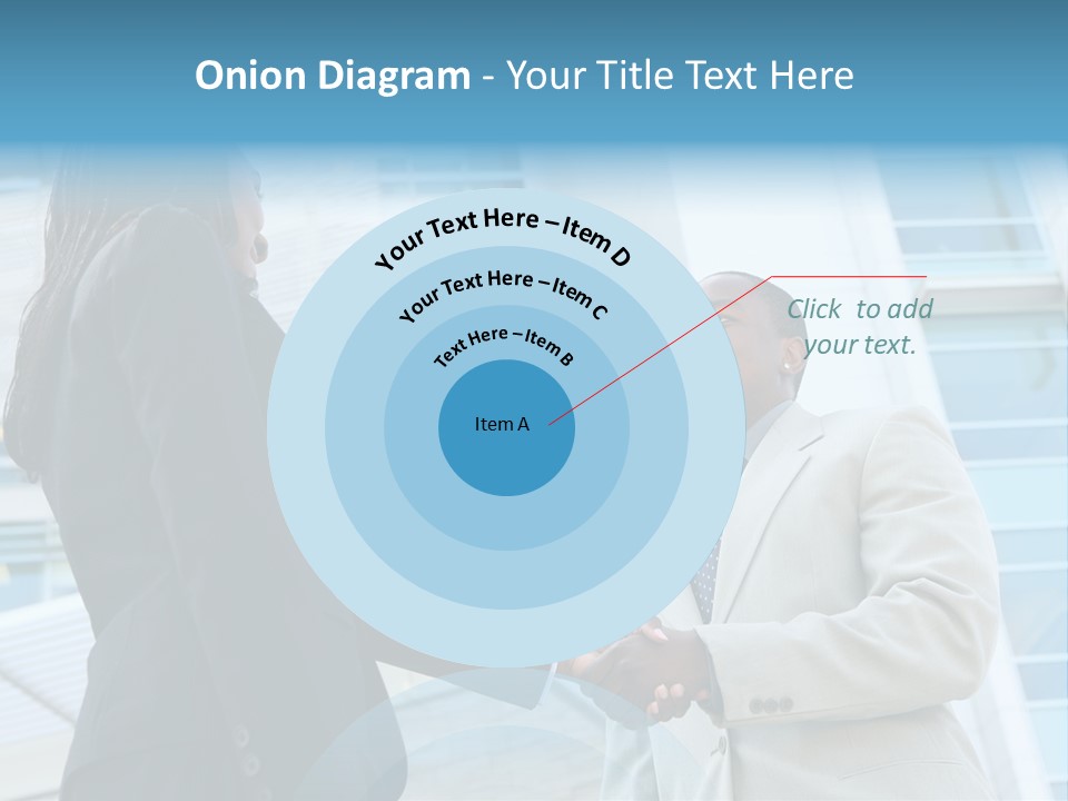 Two Business People Shaking Hands In Front Of A Building PowerPoint Template