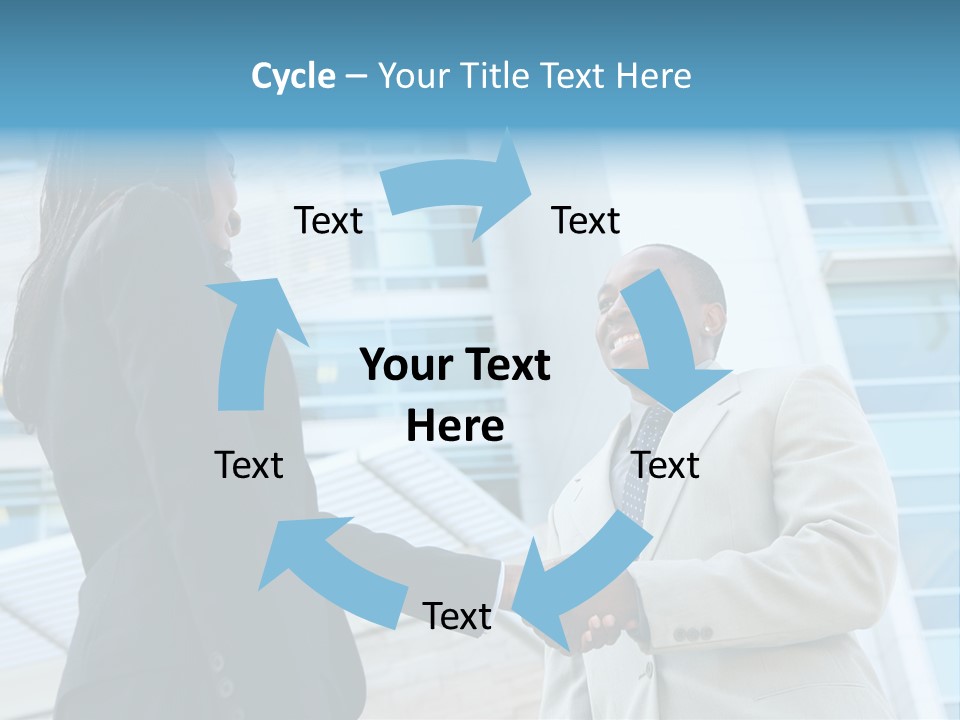 Two Business People Shaking Hands In Front Of A Building PowerPoint Template