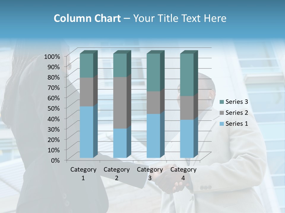Two Business People Shaking Hands In Front Of A Building PowerPoint Template
