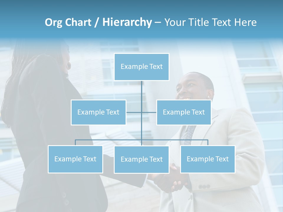 Two Business People Shaking Hands In Front Of A Building PowerPoint Template