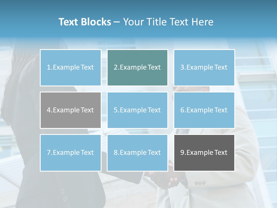 Two Business People Shaking Hands In Front Of A Building PowerPoint Template