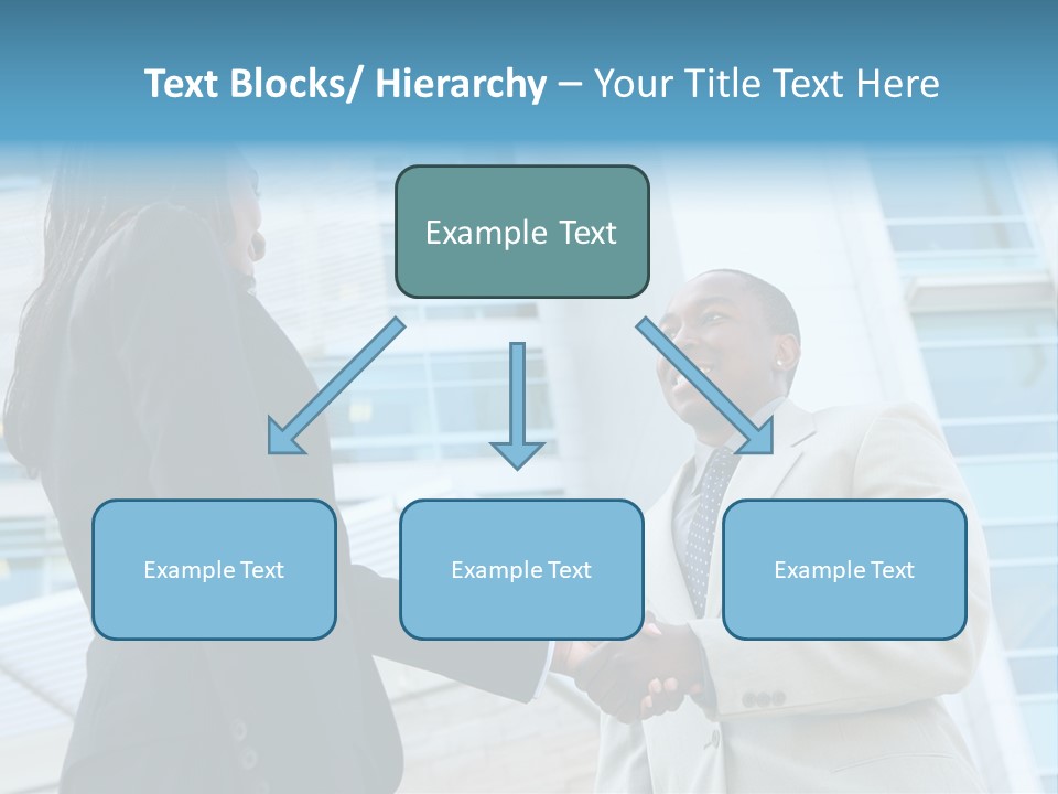 Two Business People Shaking Hands In Front Of A Building PowerPoint Template