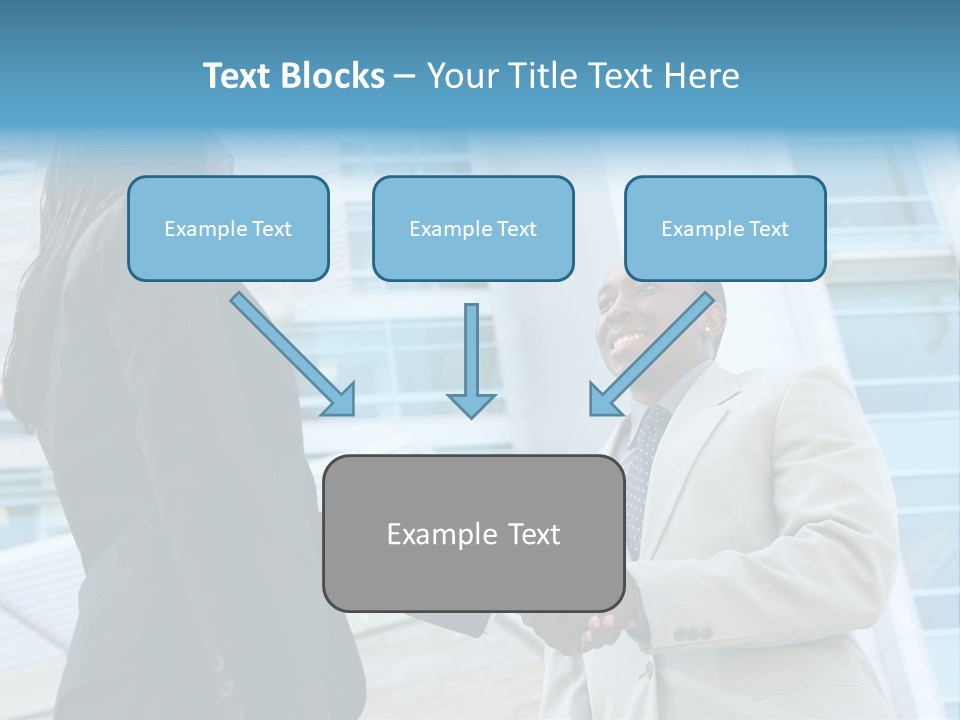 Two Business People Shaking Hands In Front Of A Building PowerPoint Template