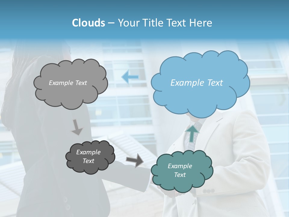 Two Business People Shaking Hands In Front Of A Building PowerPoint Template