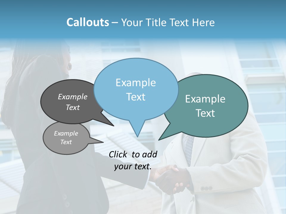 Two Business People Shaking Hands In Front Of A Building PowerPoint Template