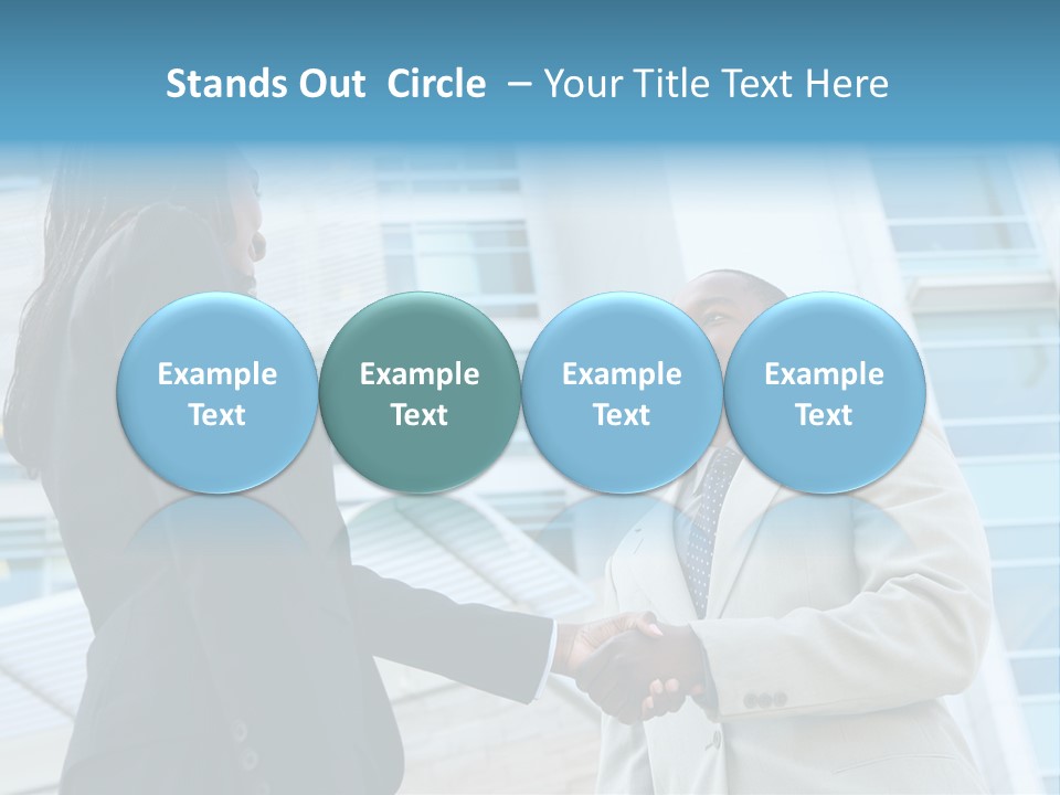 Two Business People Shaking Hands In Front Of A Building PowerPoint Template
