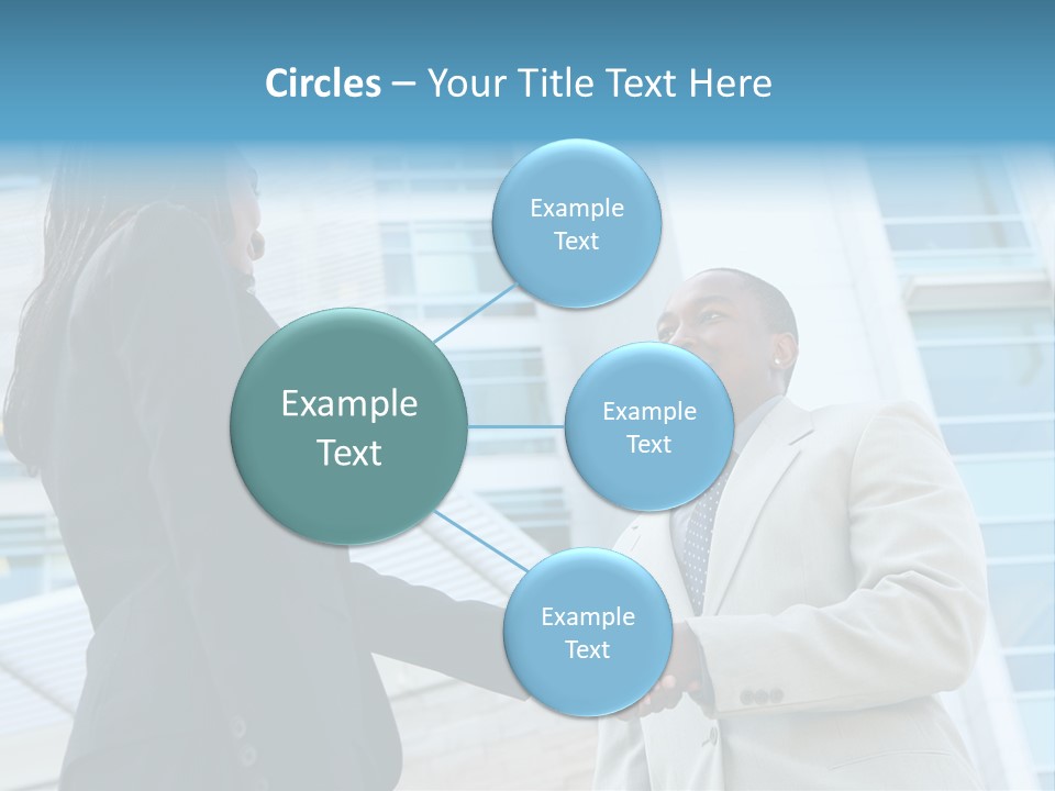 Two Business People Shaking Hands In Front Of A Building PowerPoint Template