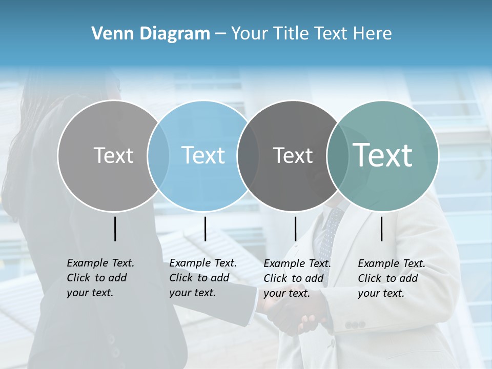 Two Business People Shaking Hands In Front Of A Building PowerPoint Template