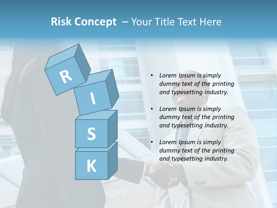 Two Business People Shaking Hands In Front Of A Building PowerPoint Template