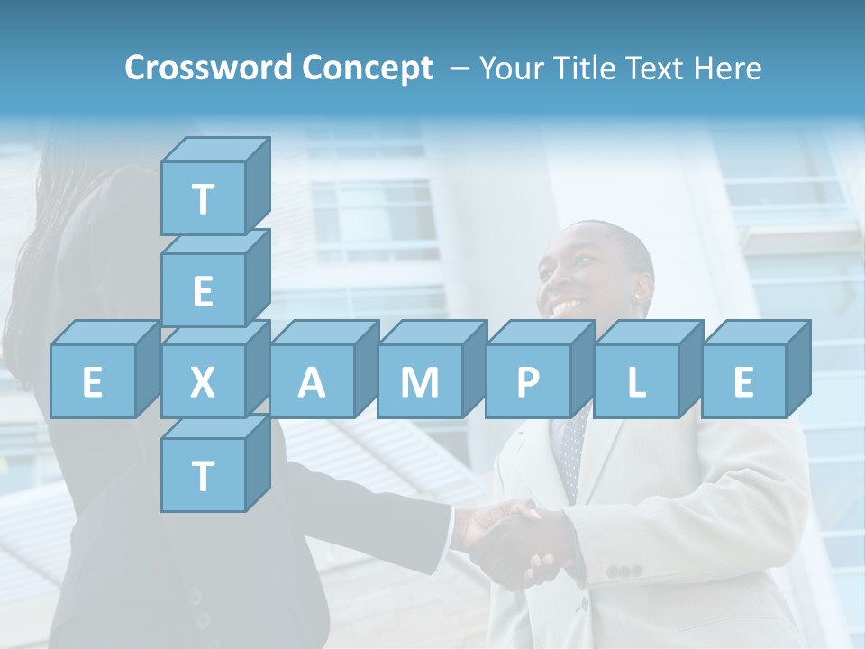 Two Business People Shaking Hands In Front Of A Building PowerPoint Template