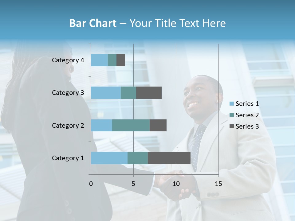 Two Business People Shaking Hands In Front Of A Building PowerPoint Template