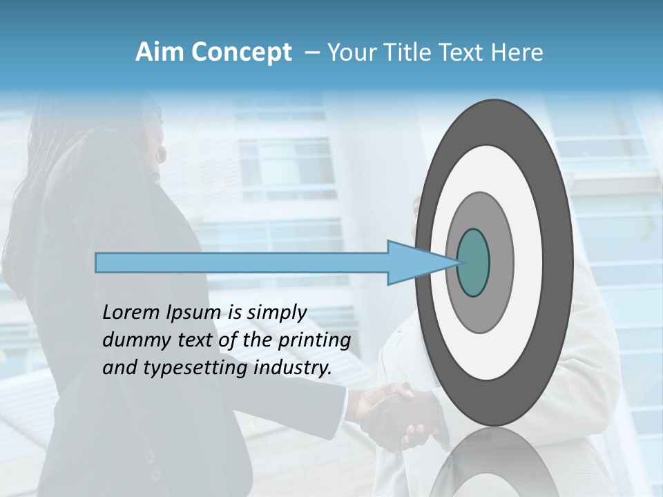 Two Business People Shaking Hands In Front Of A Building PowerPoint Template