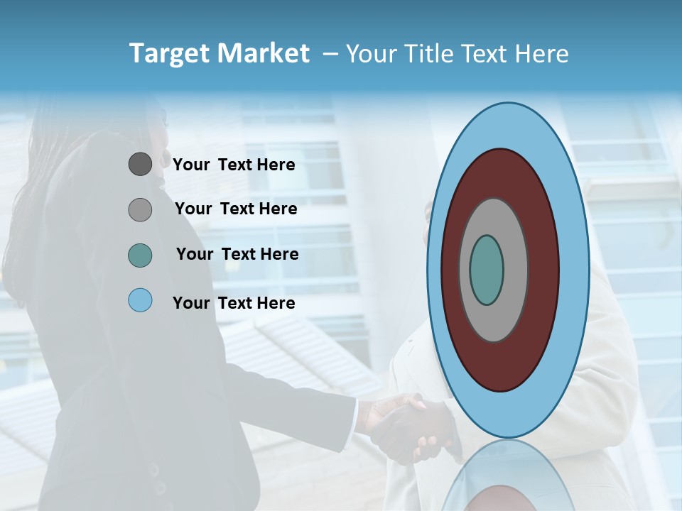 Two Business People Shaking Hands In Front Of A Building PowerPoint Template