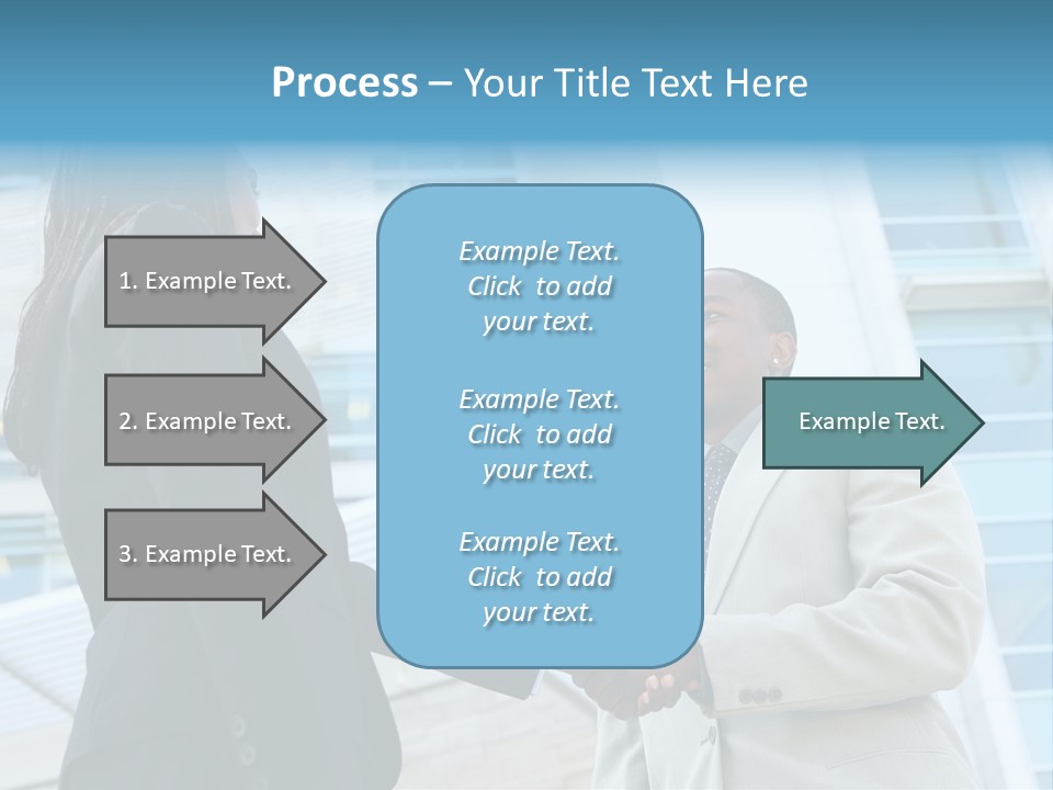 Two Business People Shaking Hands In Front Of A Building PowerPoint Template