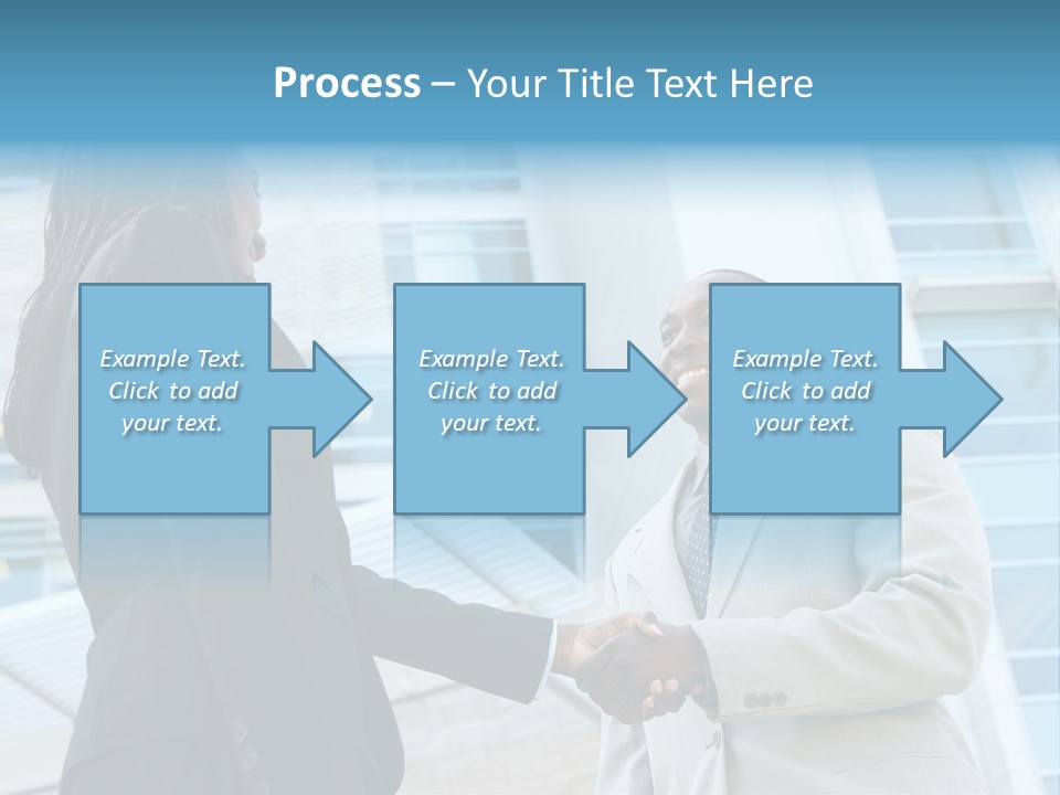 Two Business People Shaking Hands In Front Of A Building PowerPoint Template