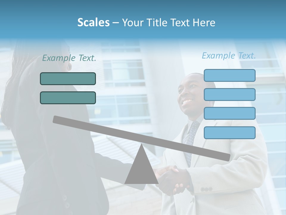 Two Business People Shaking Hands In Front Of A Building PowerPoint Template