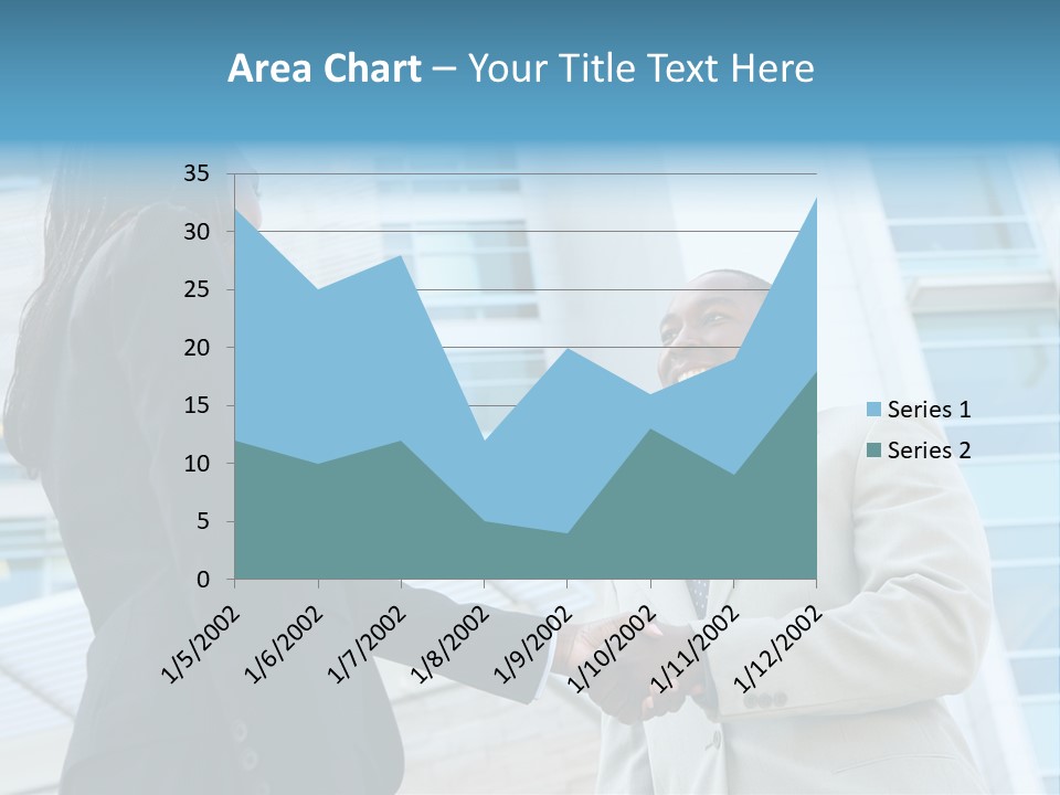 Two Business People Shaking Hands In Front Of A Building PowerPoint Template
