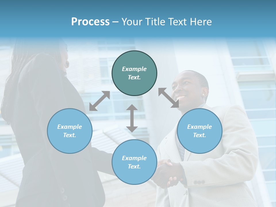 Two Business People Shaking Hands In Front Of A Building PowerPoint Template