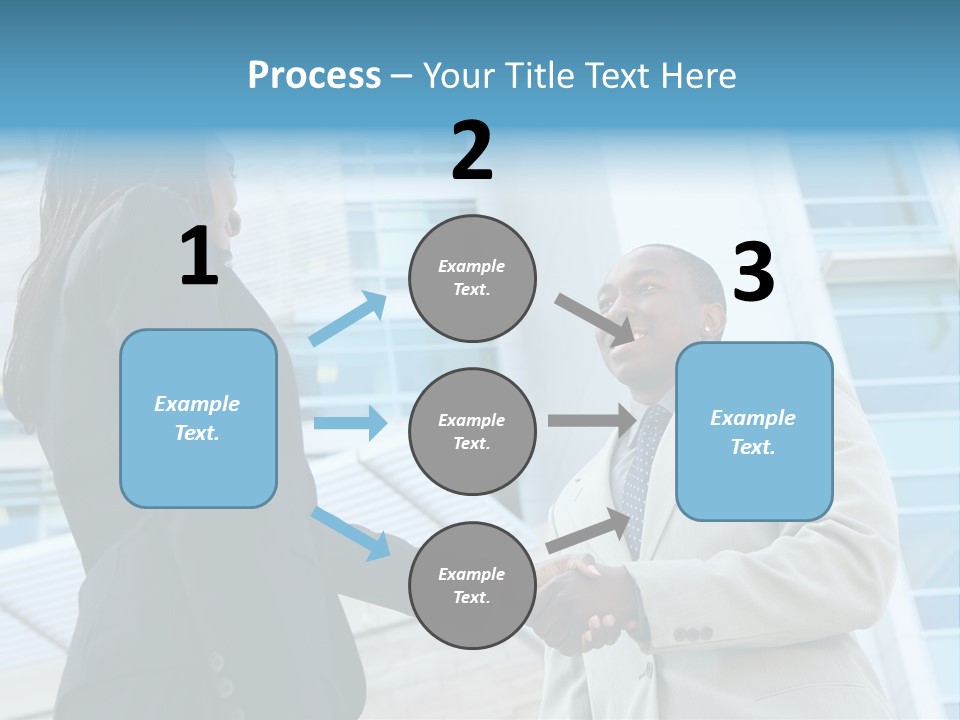 Two Business People Shaking Hands In Front Of A Building PowerPoint Template