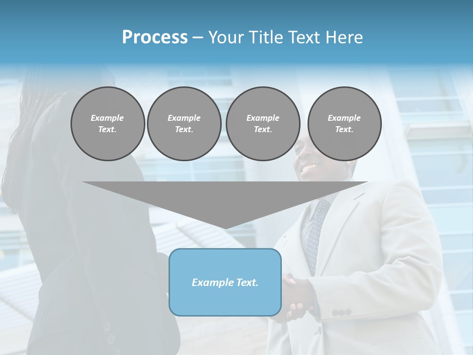 Two Business People Shaking Hands In Front Of A Building PowerPoint Template