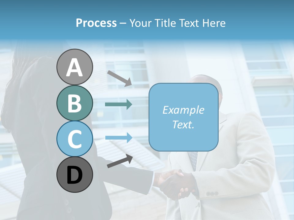 Two Business People Shaking Hands In Front Of A Building PowerPoint Template