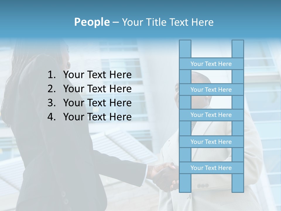 Two Business People Shaking Hands In Front Of A Building PowerPoint Template