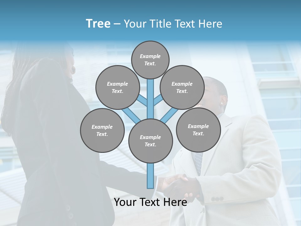 Two Business People Shaking Hands In Front Of A Building PowerPoint Template