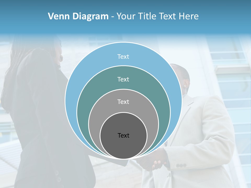 Two Business People Shaking Hands In Front Of A Building PowerPoint Template
