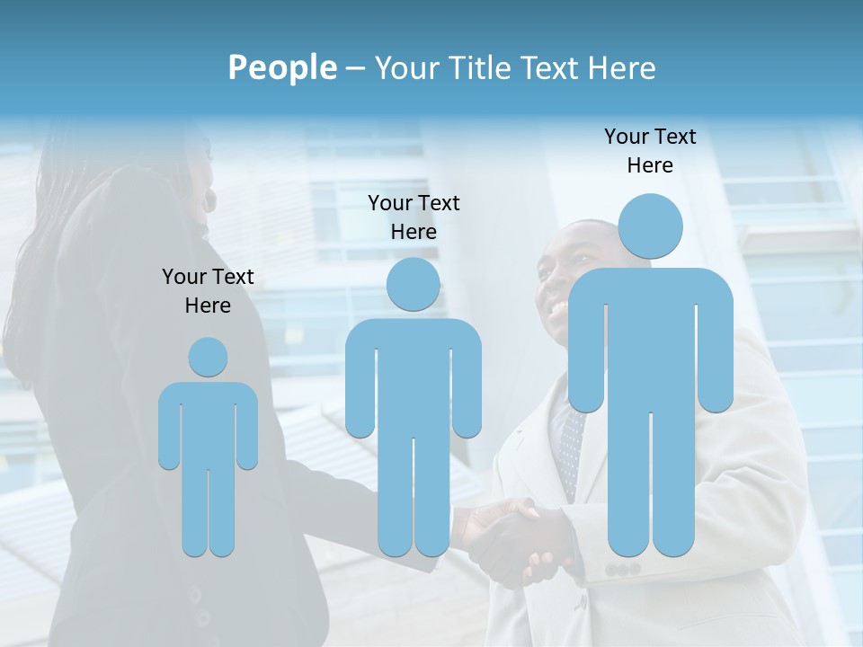 Two Business People Shaking Hands In Front Of A Building PowerPoint Template