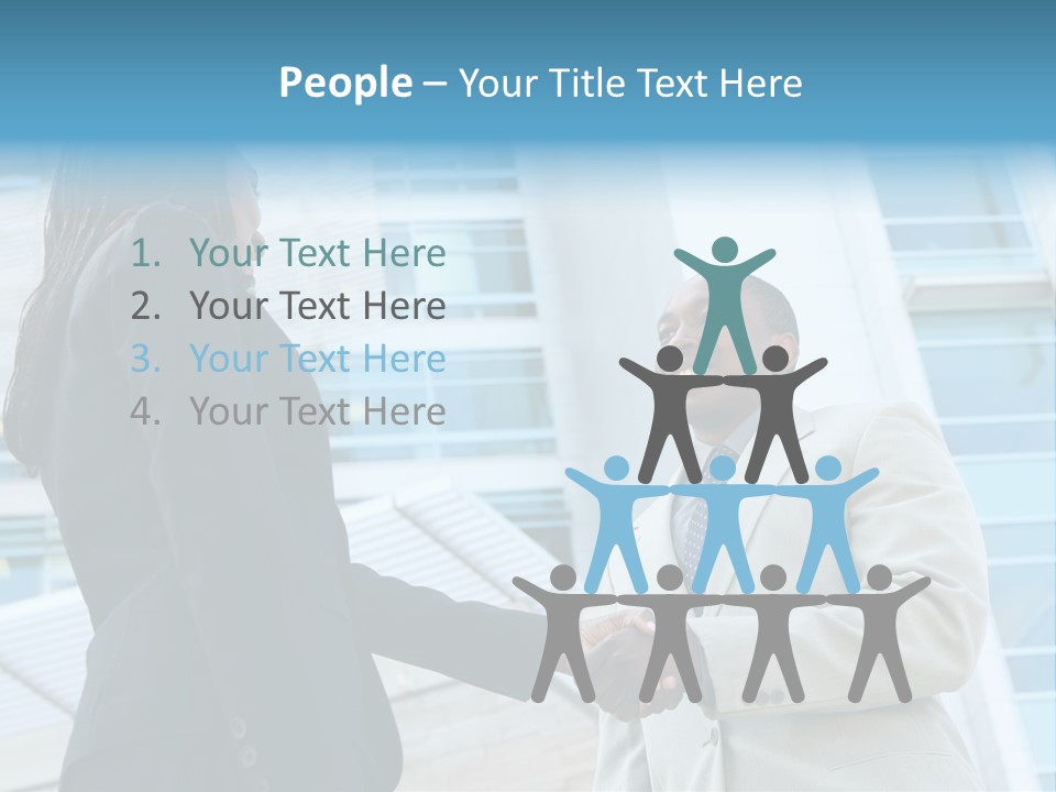 Two Business People Shaking Hands In Front Of A Building PowerPoint Template