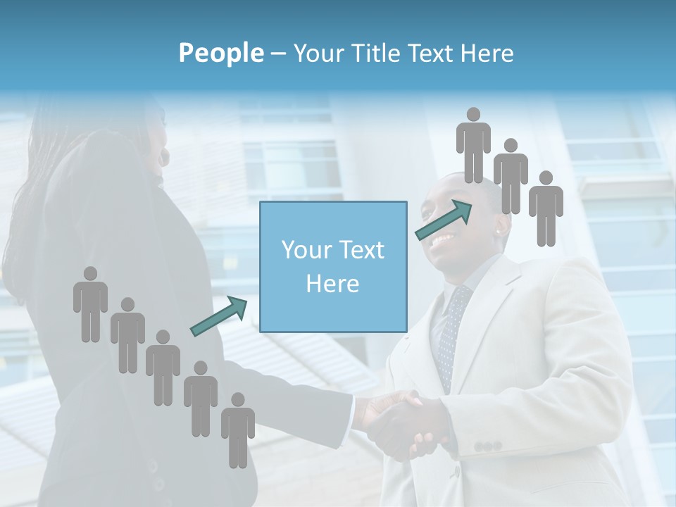 Two Business People Shaking Hands In Front Of A Building PowerPoint Template
