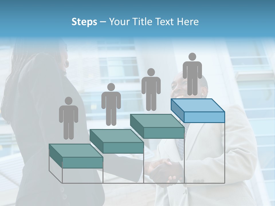 Two Business People Shaking Hands In Front Of A Building PowerPoint Template