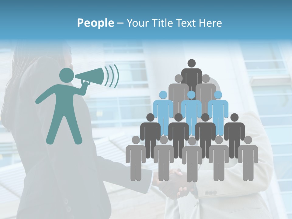 Two Business People Shaking Hands In Front Of A Building PowerPoint Template