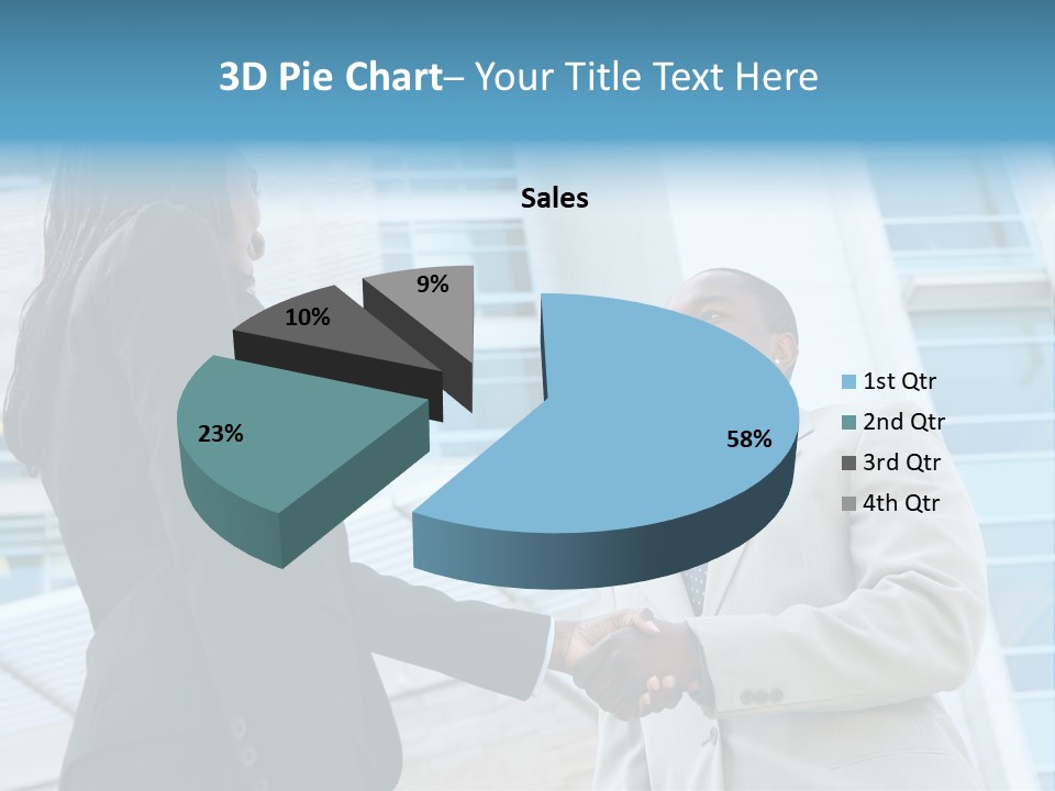 Two Business People Shaking Hands In Front Of A Building PowerPoint Template