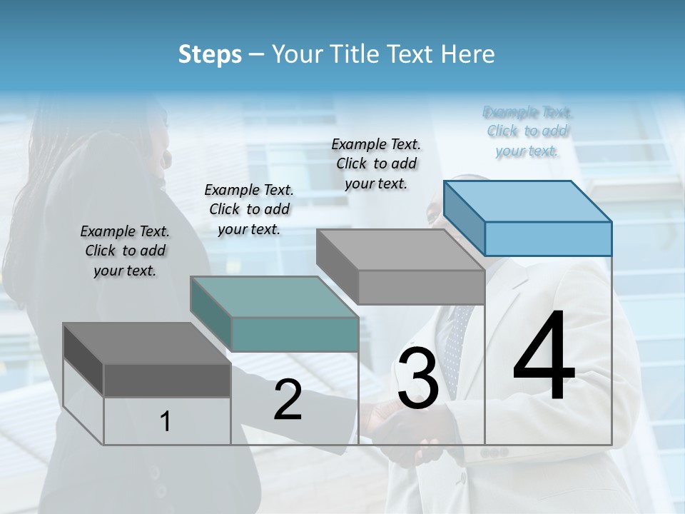 Two Business People Shaking Hands In Front Of A Building PowerPoint Template