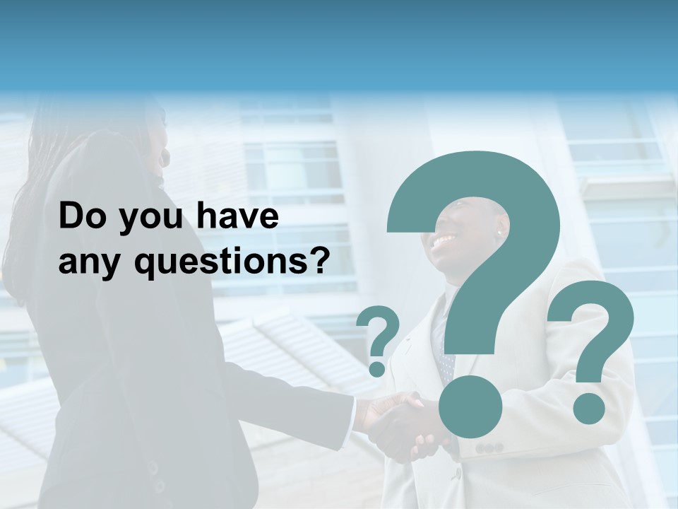 Two Business People Shaking Hands In Front Of A Building PowerPoint Template