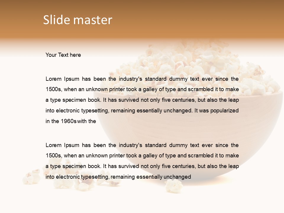 A Wooden Bowl Filled With Popcorn On Top Of A Table PowerPoint Template