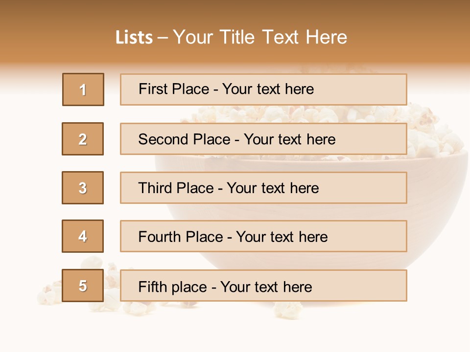 A Wooden Bowl Filled With Popcorn On Top Of A Table PowerPoint Template