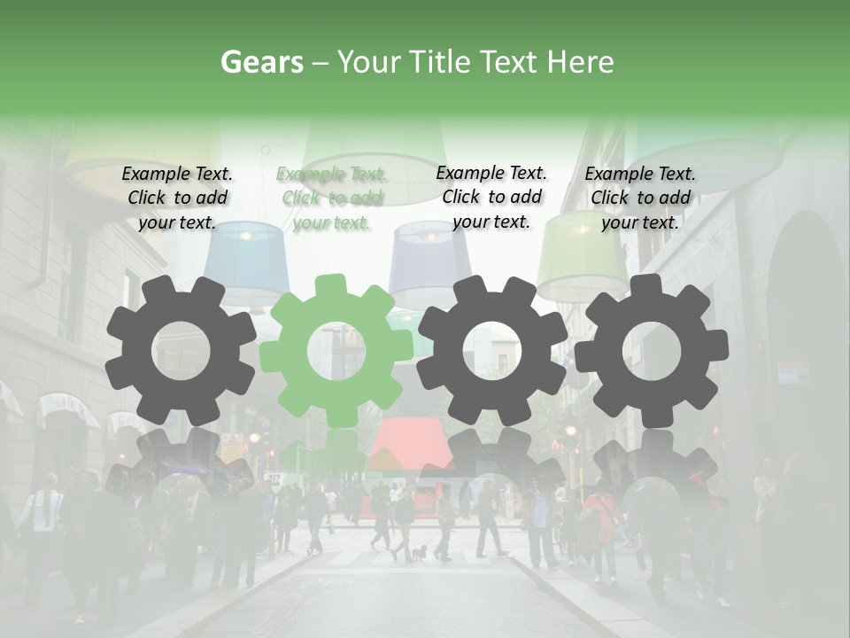 A Group Of People Walking Down A Street Next To Tall Buildings PowerPoint Template