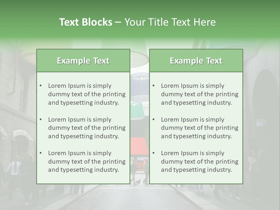 A Group Of People Walking Down A Street Next To Tall Buildings PowerPoint Template