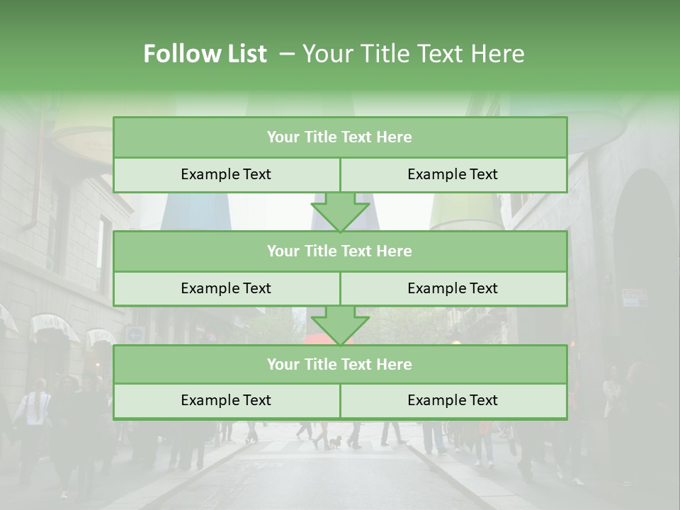 A Group Of People Walking Down A Street Next To Tall Buildings PowerPoint Template