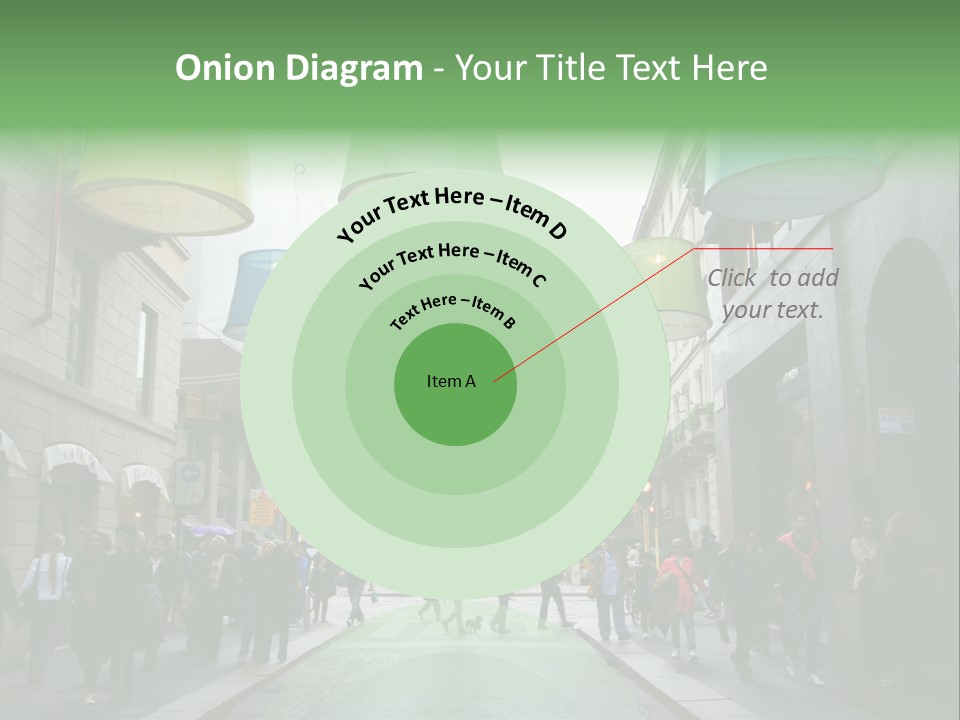 A Group Of People Walking Down A Street Next To Tall Buildings PowerPoint Template