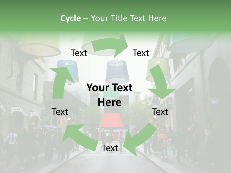 A Group Of People Walking Down A Street Next To Tall Buildings PowerPoint Template