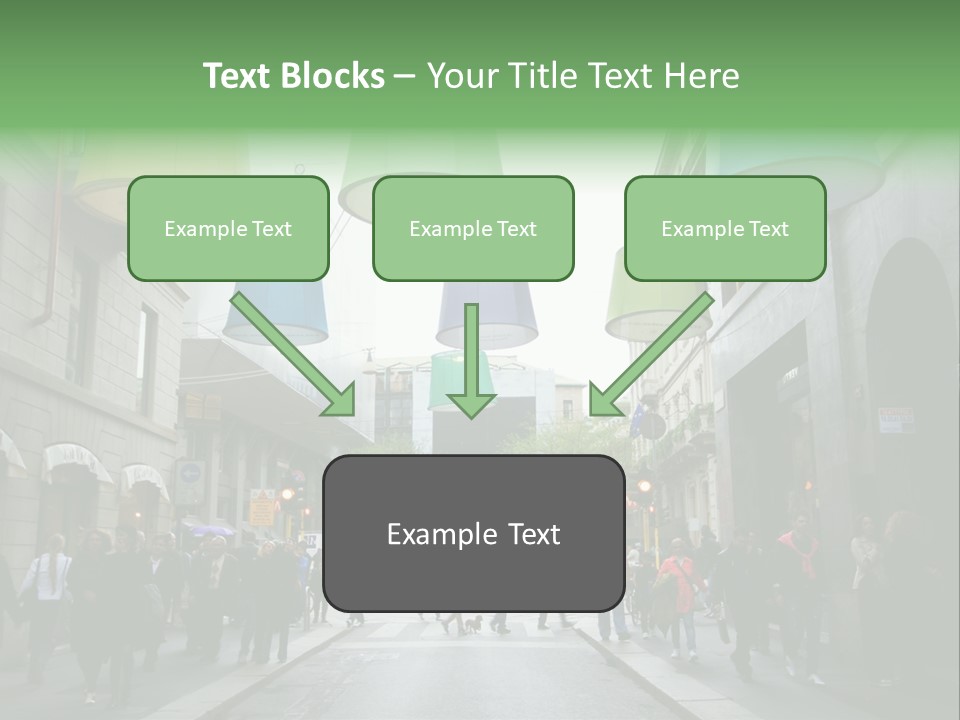 A Group Of People Walking Down A Street Next To Tall Buildings PowerPoint Template