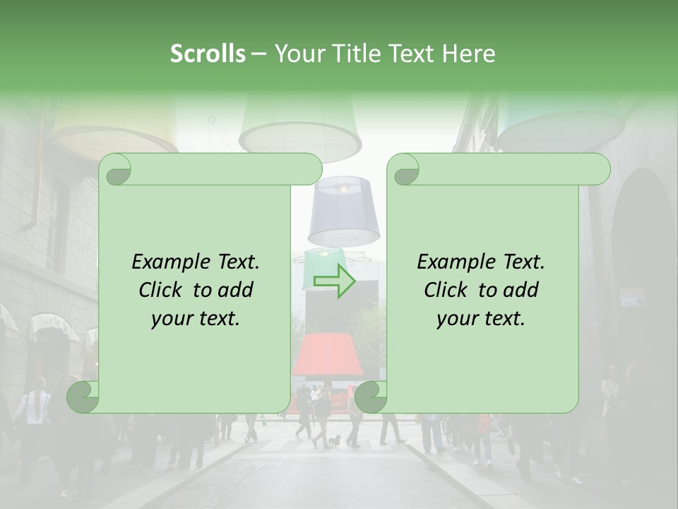 A Group Of People Walking Down A Street Next To Tall Buildings PowerPoint Template