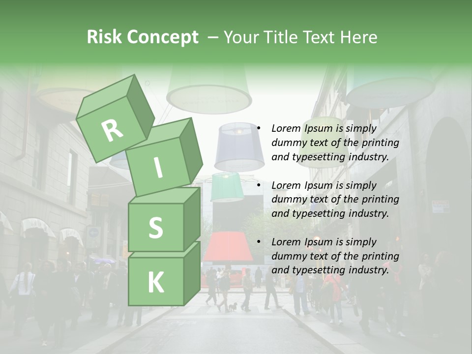 A Group Of People Walking Down A Street Next To Tall Buildings PowerPoint Template